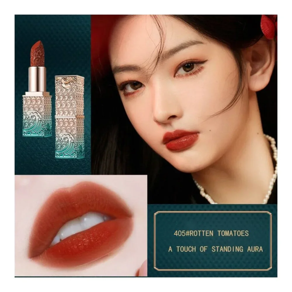 Luxury Blue Silver Ocean Cased Carved Velvet Red Tomato & Brown Lipsticks - Picture 6 of 13